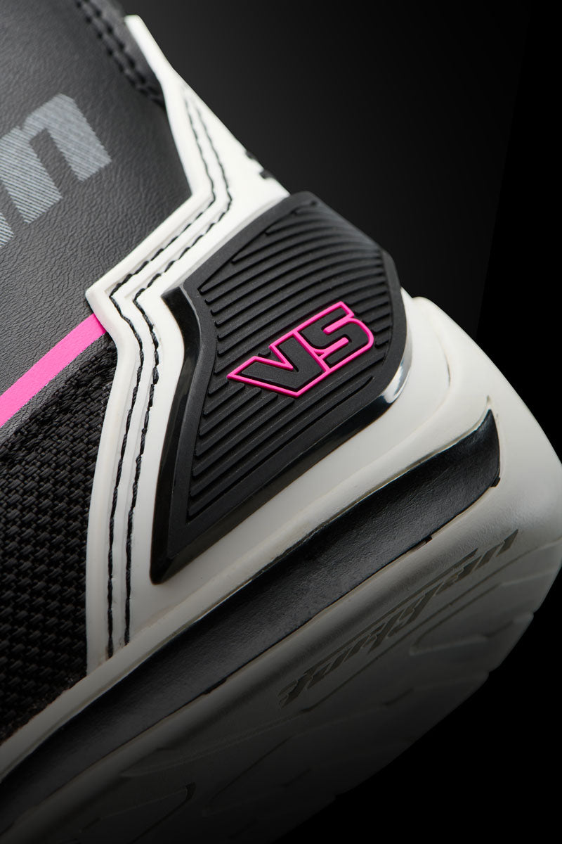 Baskets Moto Femme Homologuées CE | Furygan™ V5 D3O® Lady Noir Blanc Rose — détail