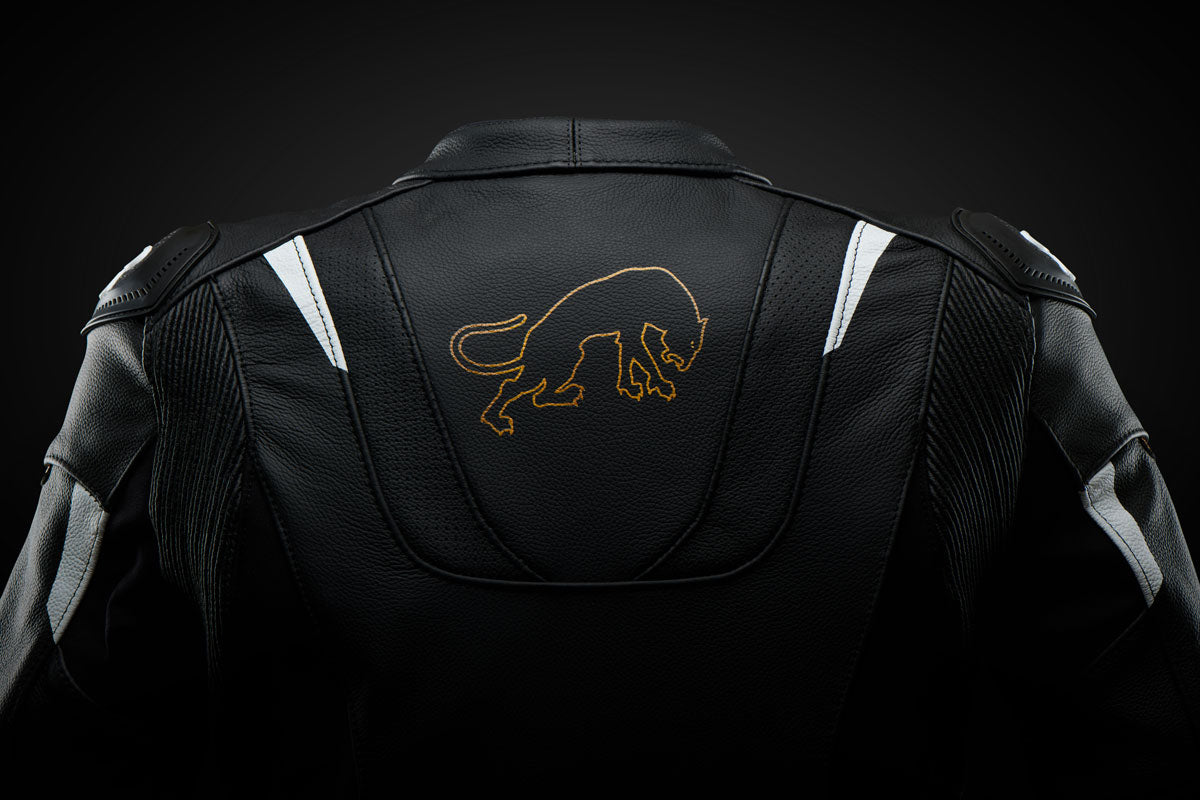 Blouson Cuir Moto Femme Racing Homologué AAA — Noir-Or, vue detail 2