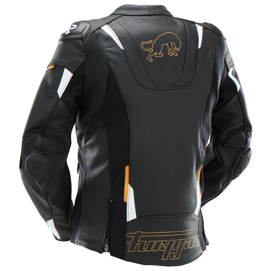 Blouson Cuir Moto Femme Racing Homologué AAA — Noir-Or, vue vue 4