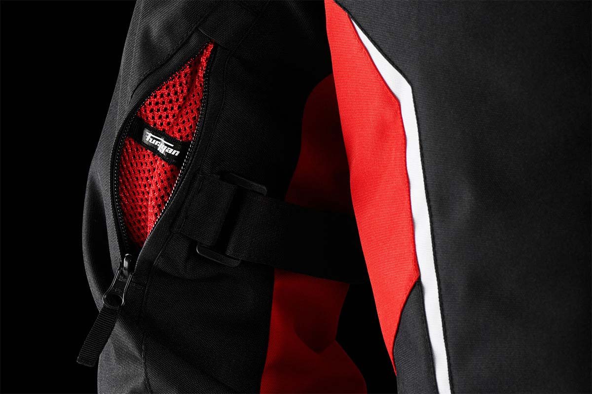 Blouson Moto Furygan YORI — Protection CE Niveau AA Noir - Rouge - Blanc - LE PRATIQUE DU MOTARD