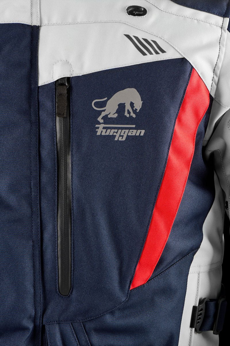 Blouson Moto Furygan APALACHES EVO — Protection CE Niveau AA Bleu - Pearl - Rouge - LE PRATIQUE DU MOTARD