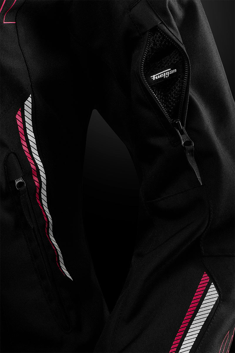 Blouson Moto Furygan AGATA — Protection CE Niveau AA Noir - Blanc - Rose - LE PRATIQUE DU MOTARD