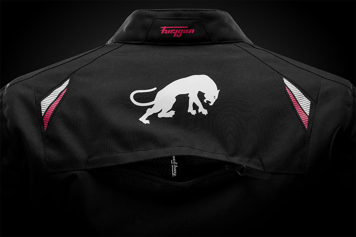 Blouson Moto Furygan AGATA — Protection CE Niveau AA Noir - Blanc - Rose - LE PRATIQUE DU MOTARD
