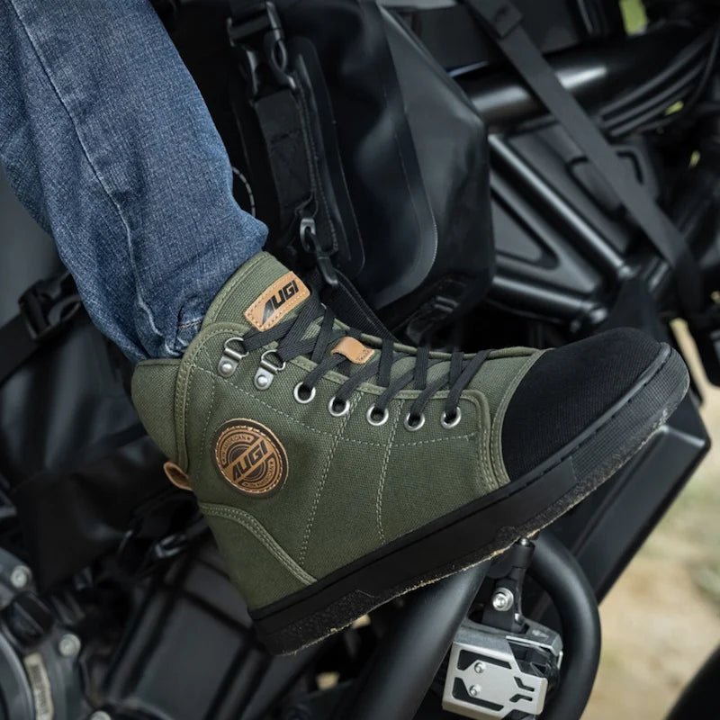 Basket Moto Vintage en Toile avec Semelle Blindée | AUGI HERITAGE™ - LE PRATIQUE DU MOTARD