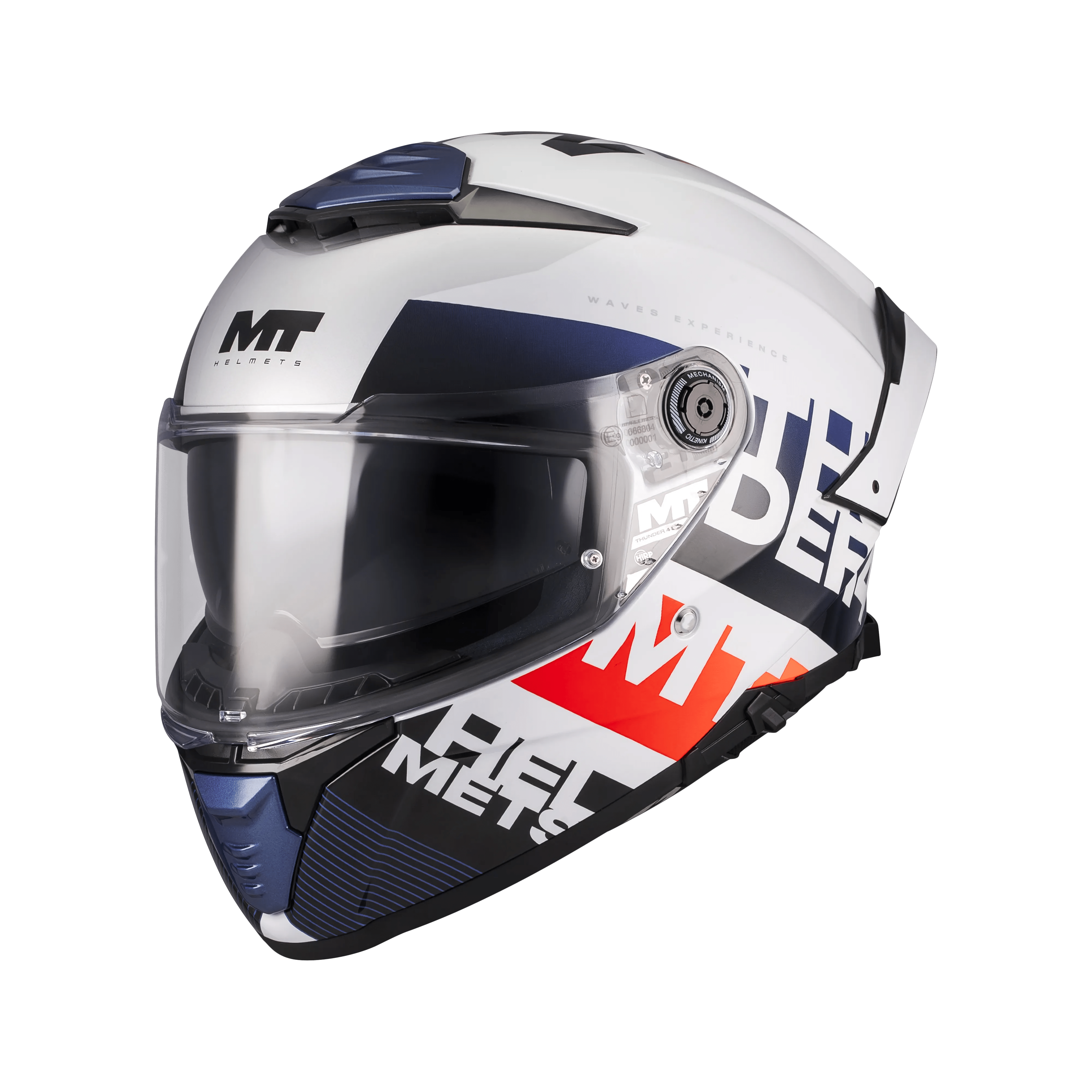 Casque Intégral MT Thunder 4 SV Waves Blanc/Marine Gloss — ECE 22.06 - LE PRATIQUE DU MOTARD