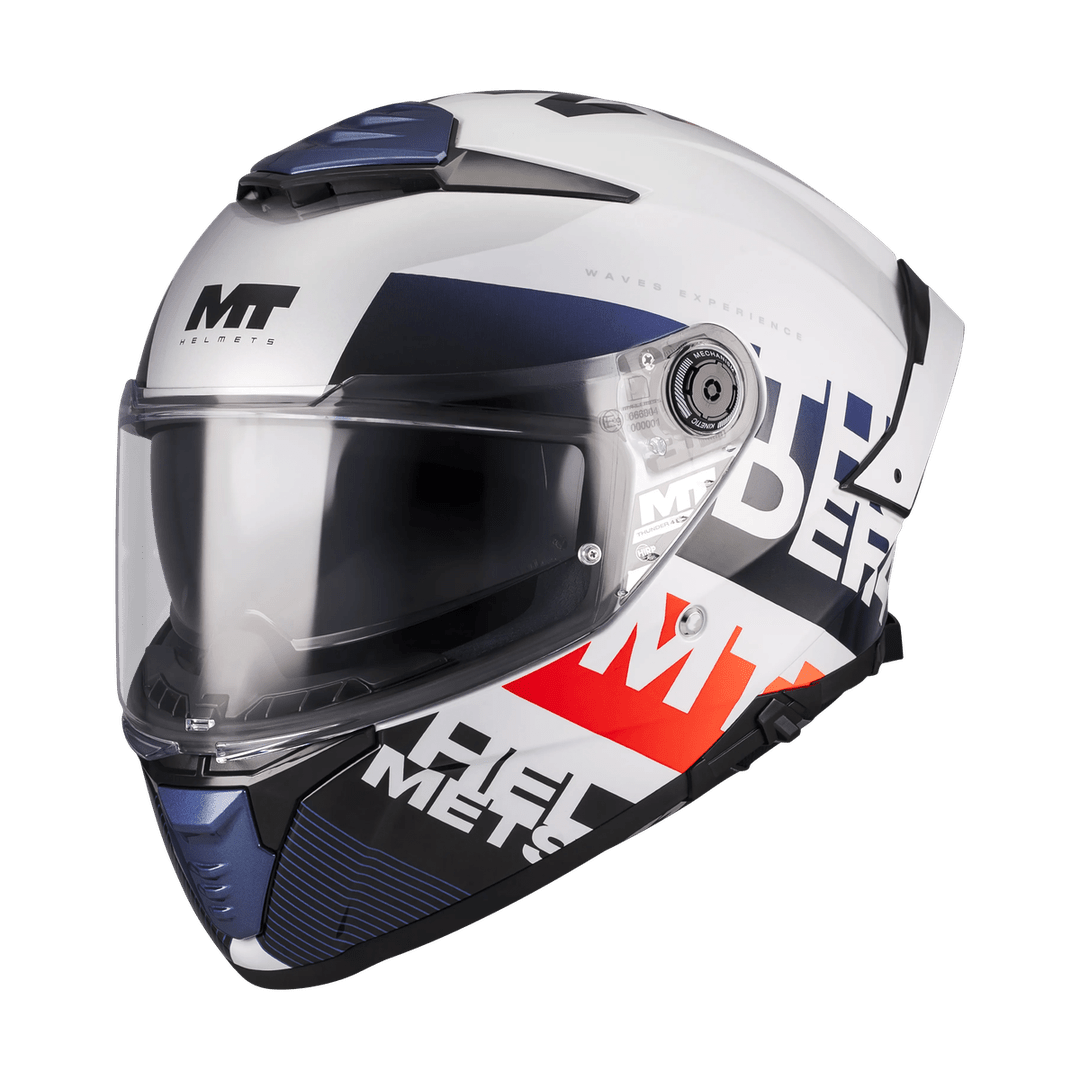 Casque Intégral MT Thunder 4 SV Waves Blanc/Marine Gloss — ECE 22.06 - LE PRATIQUE DU MOTARD