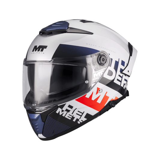 Casque Intégral MT Thunder 4 SV Waves Blanc/Marine Gloss — ECE 22.06 - LE PRATIQUE DU MOTARD