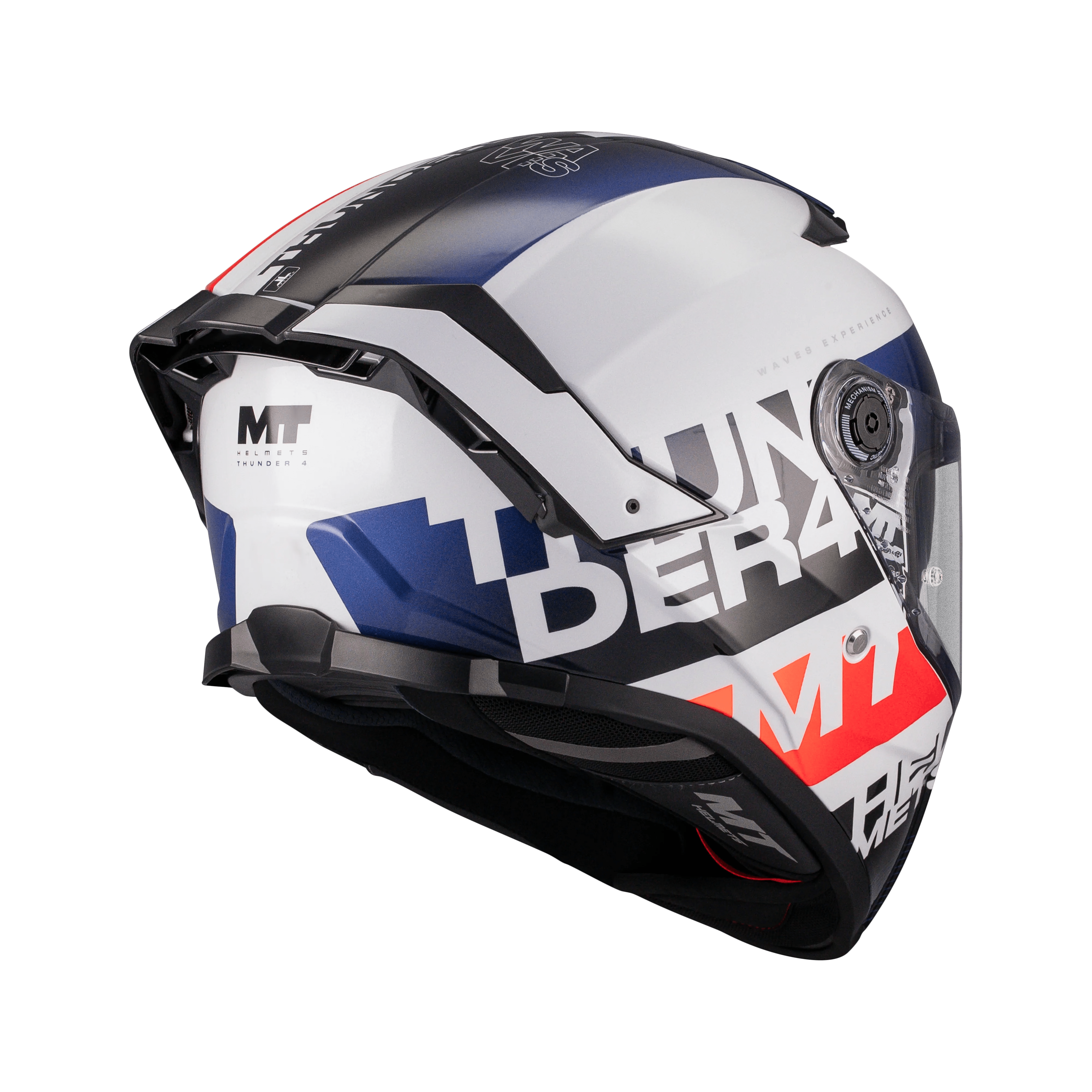 Casque Intégral MT Thunder 4 SV Waves Blanc/Marine Gloss — ECE 22.06 - LE PRATIQUE DU MOTARD