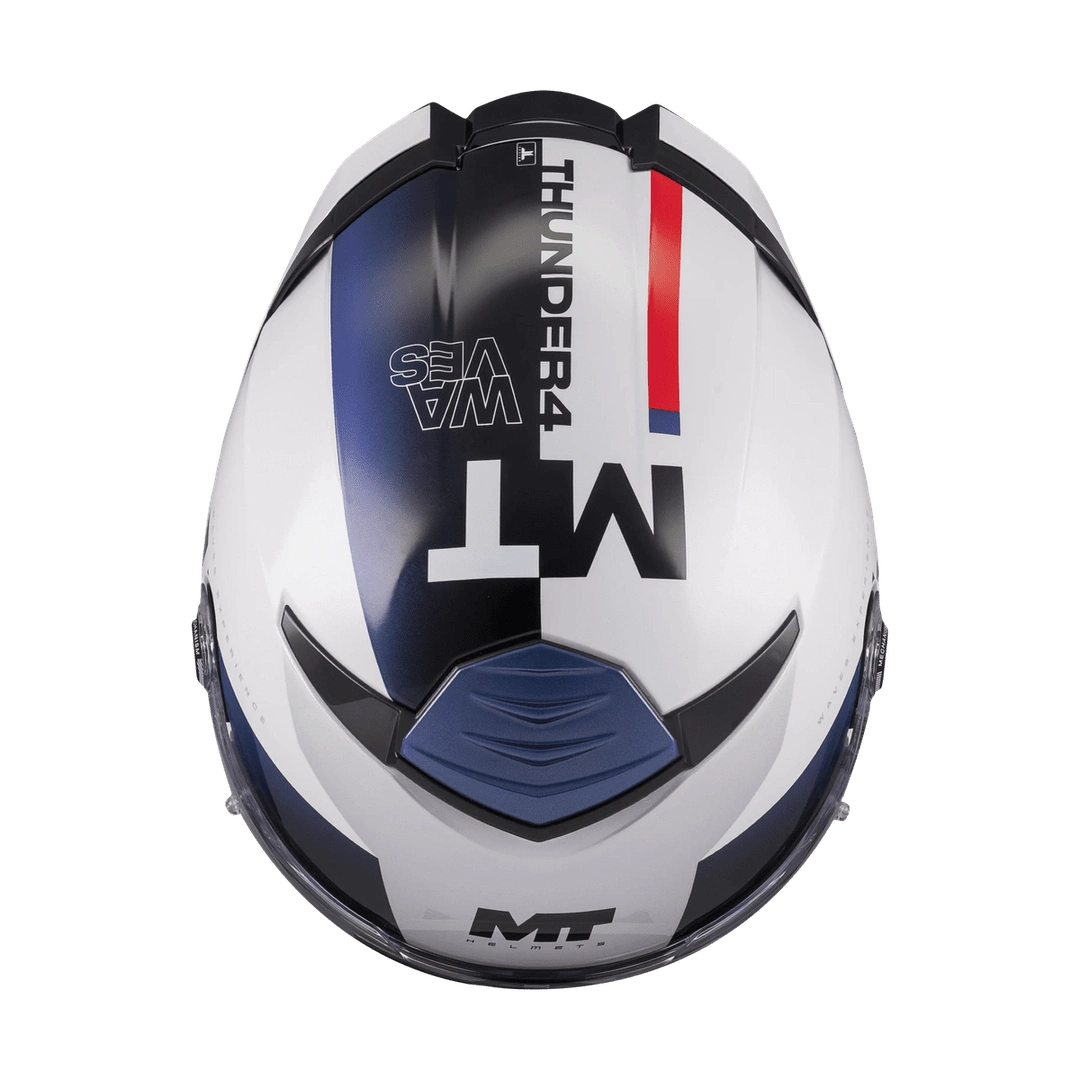 Casque Intégral MT Thunder 4 SV Waves Blanc/Marine Gloss — ECE 22.06 - LE PRATIQUE DU MOTARD