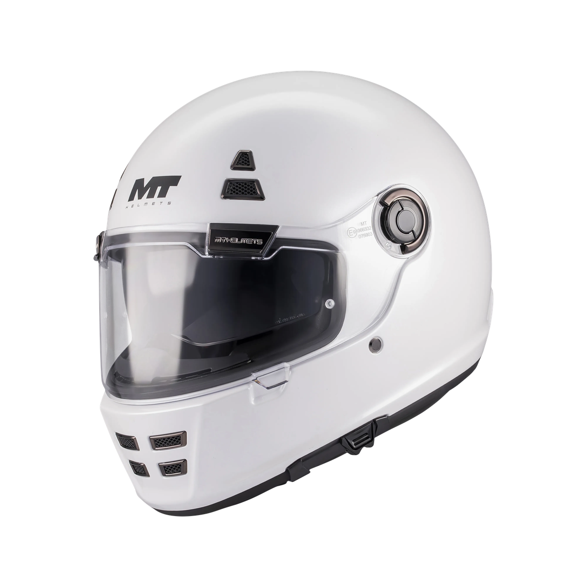 Casque intégral rétro MT Jarama SV blanc nacré, vue trois-quarts face visière fermée - LE PRATIQUE DU MOTARD