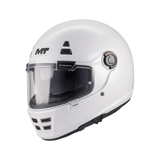 Casque intégral rétro MT Jarama SV blanc nacré, vue trois-quarts face visière fermée - LE PRATIQUE DU MOTARD