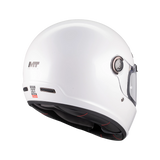 Casque intégral MT Jarama SV blanc nacré vu de l'arrière, coque sphérique rétro