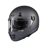 Casque intégral rétro MT Jarama SV gris mat, vue trois-quarts face visière fermée - LE PRATIQUE DU MOTARD