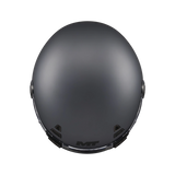 Casque intégral gun metal gris mat vu du dessus, calotte ronde néo-rétro