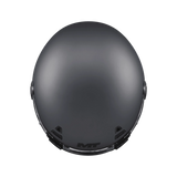 Casque intégral gun metal gris mat vu du dessus, calotte ronde néo-rétro