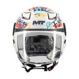 Casque jet enfant homologué ECE 22.06 MT Lite Crew vue de face, visière transparente baissée