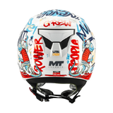 Casque jet enfant MT Lite Crew vue arrière, graphisme coloré et logo MT Helmets