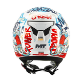 Casque jet enfant MT Lite Crew vue arrière, graphisme coloré et logo MT Helmets