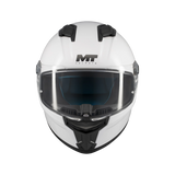Casque intégral moto MT Stinger 2 blanc nacré vue de face visière relevée