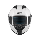 Casque intégral moto MT Stinger 2 blanc nacré vue de face visière relevée