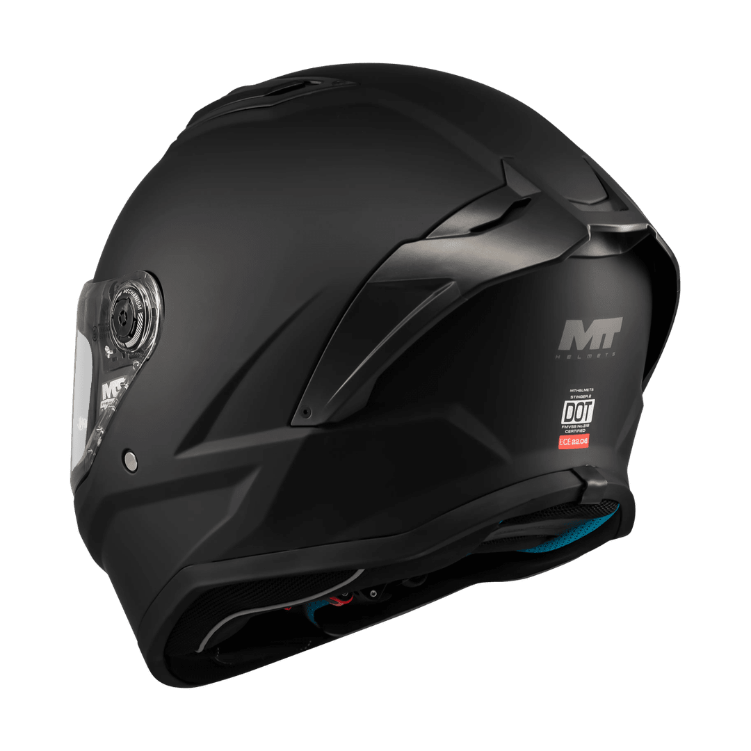 Casque intégral moto noir mat Stinger 2 vue arrière trois-quarts droit aération