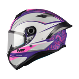 Casque intégral moto rose MT Targo S Outside profil déco blanc rose violet