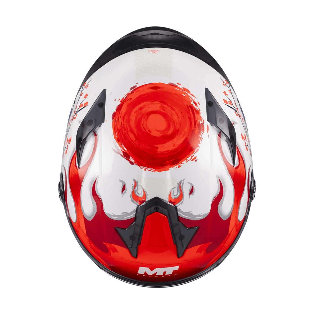 Casque intégral graphique Targo S Yamanaka vue de dessus soleil rouge et ventilations