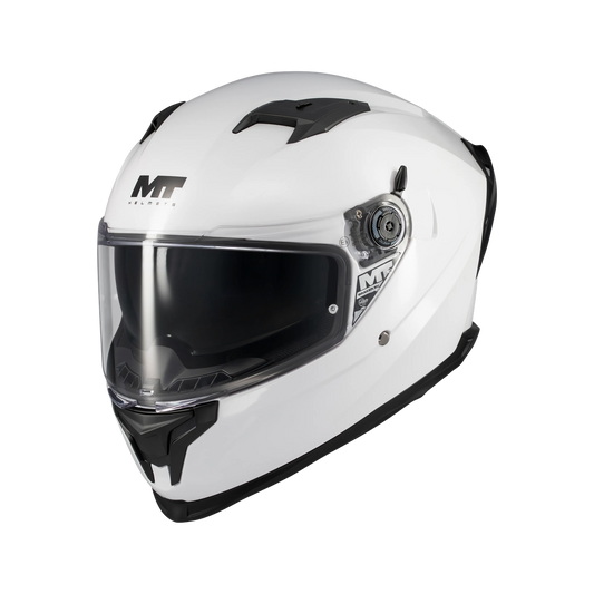 Casque intégral MT Braker SV blanc nacré vue trois-quarts avant visière fermée - LE PRATIQUE DU MOTARD