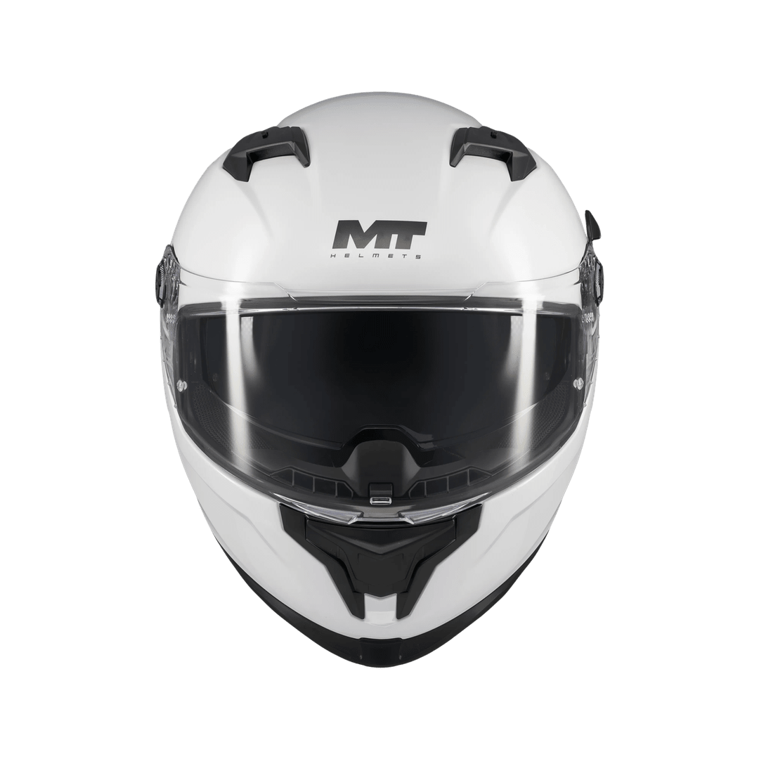 Casque intégral homologué ECE 22-06 MT Braker SV blanc de face, visière et ventilation mentonnière