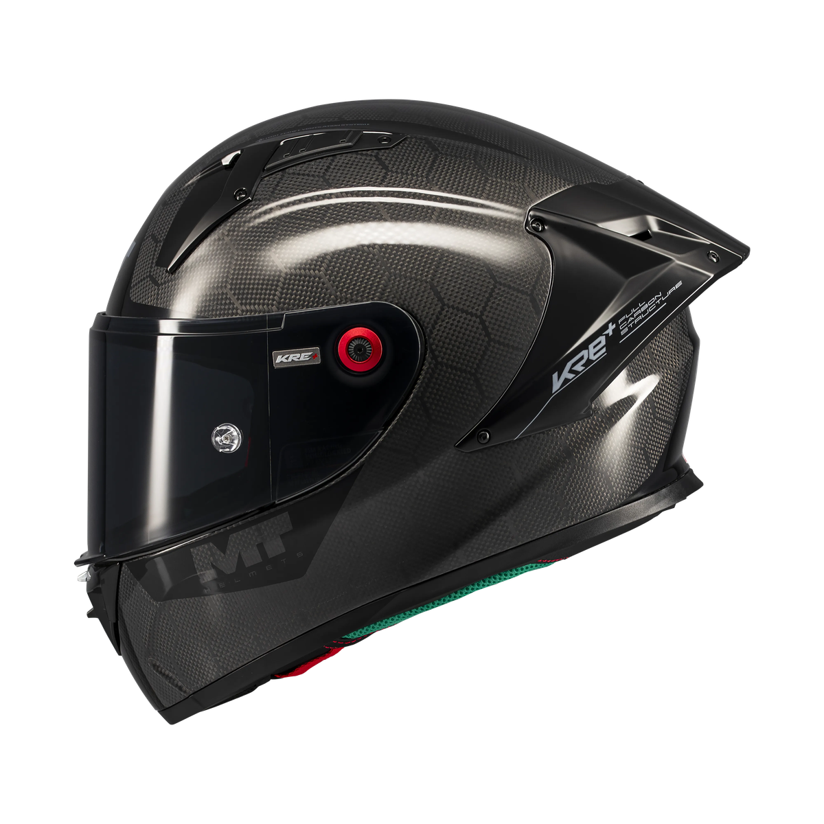 Casque intégral MT KRE+ S Pure noir gloss de profil gauche, texture fibre composite visible - LE PRATIQUE DU MOTARD