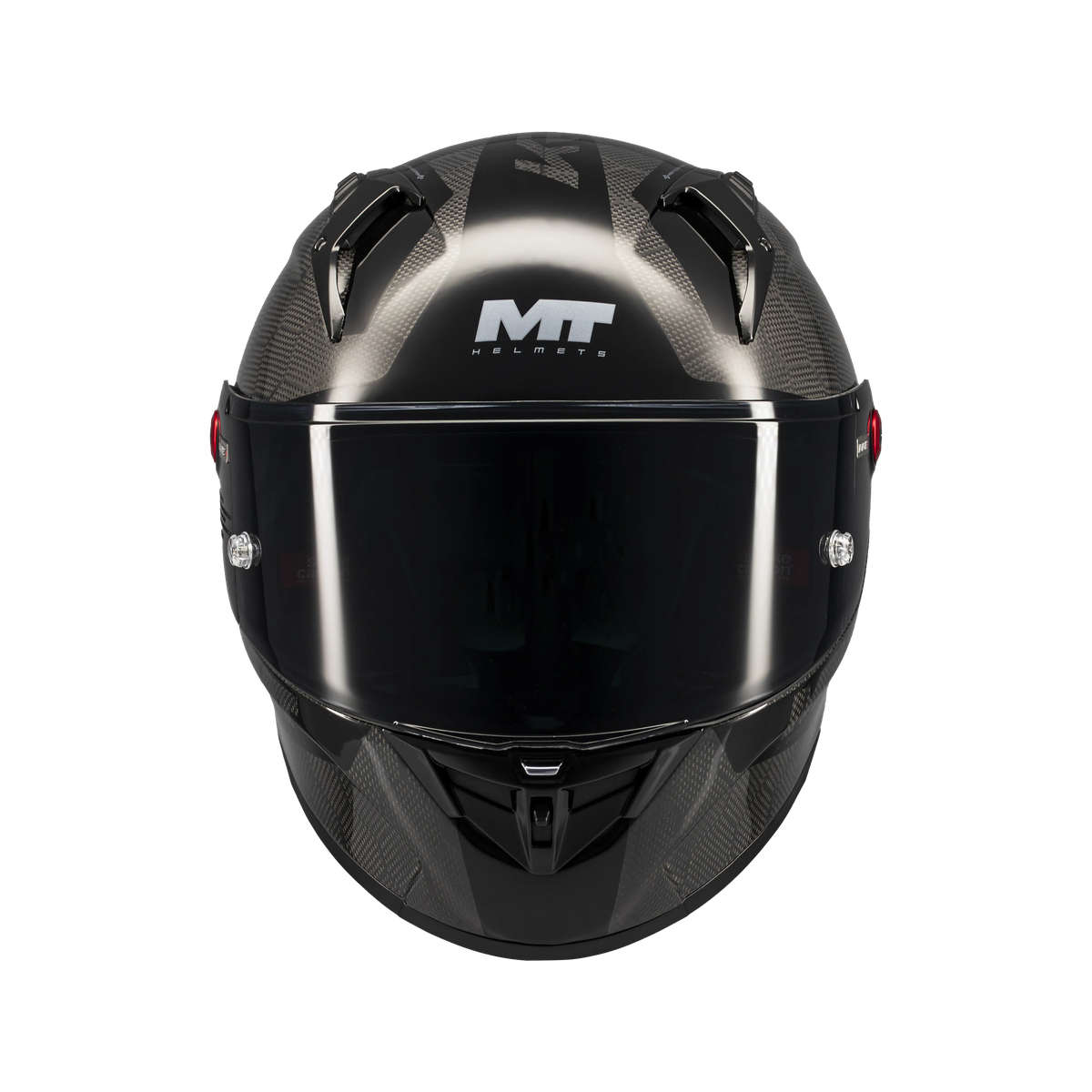 Casque intégral MT KRE+ S Pure noir gloss de face, écran fumé et ventilations frontales