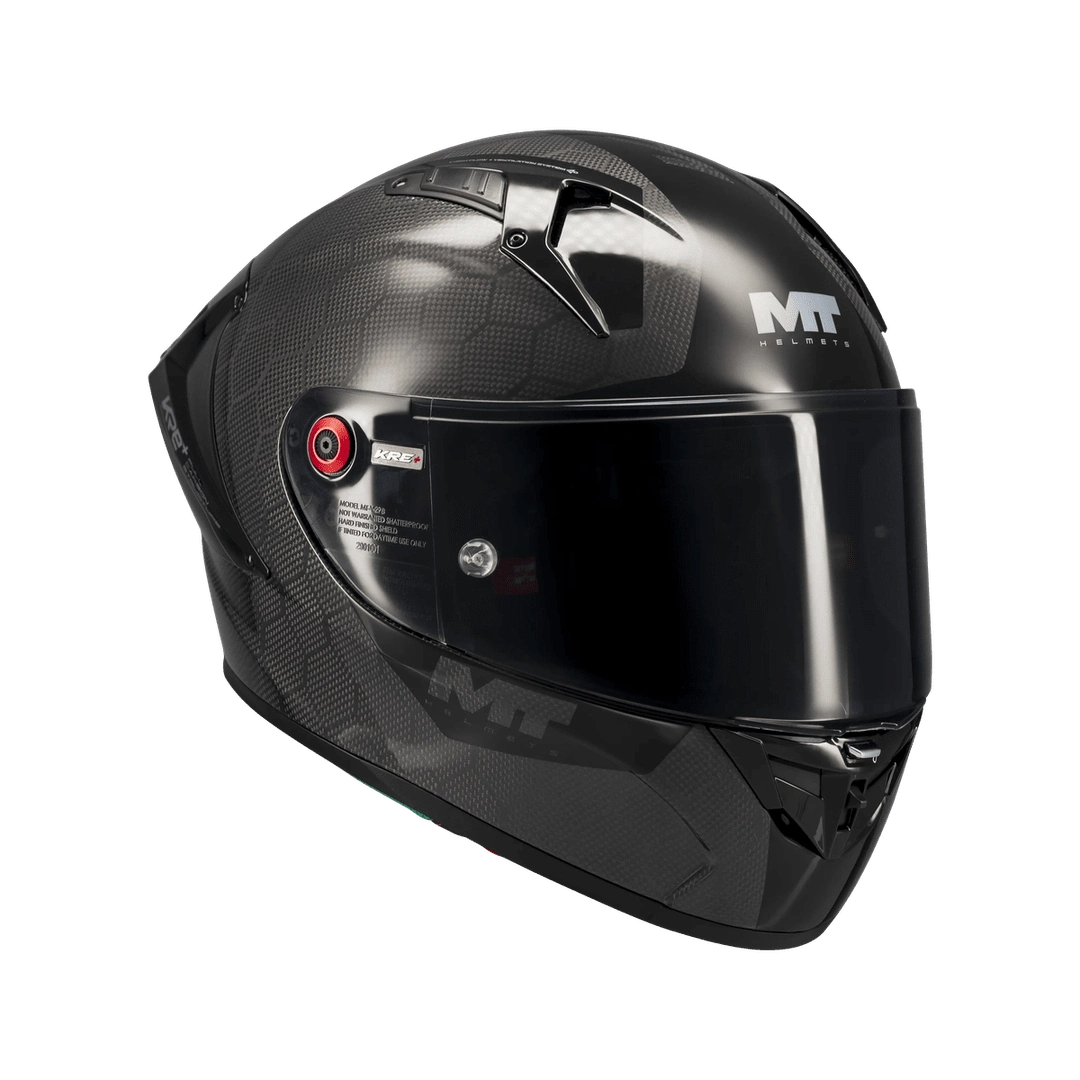 Casque intégral composite MT KRE+ S Pure noir gloss de profil droit, spoiler et aérations