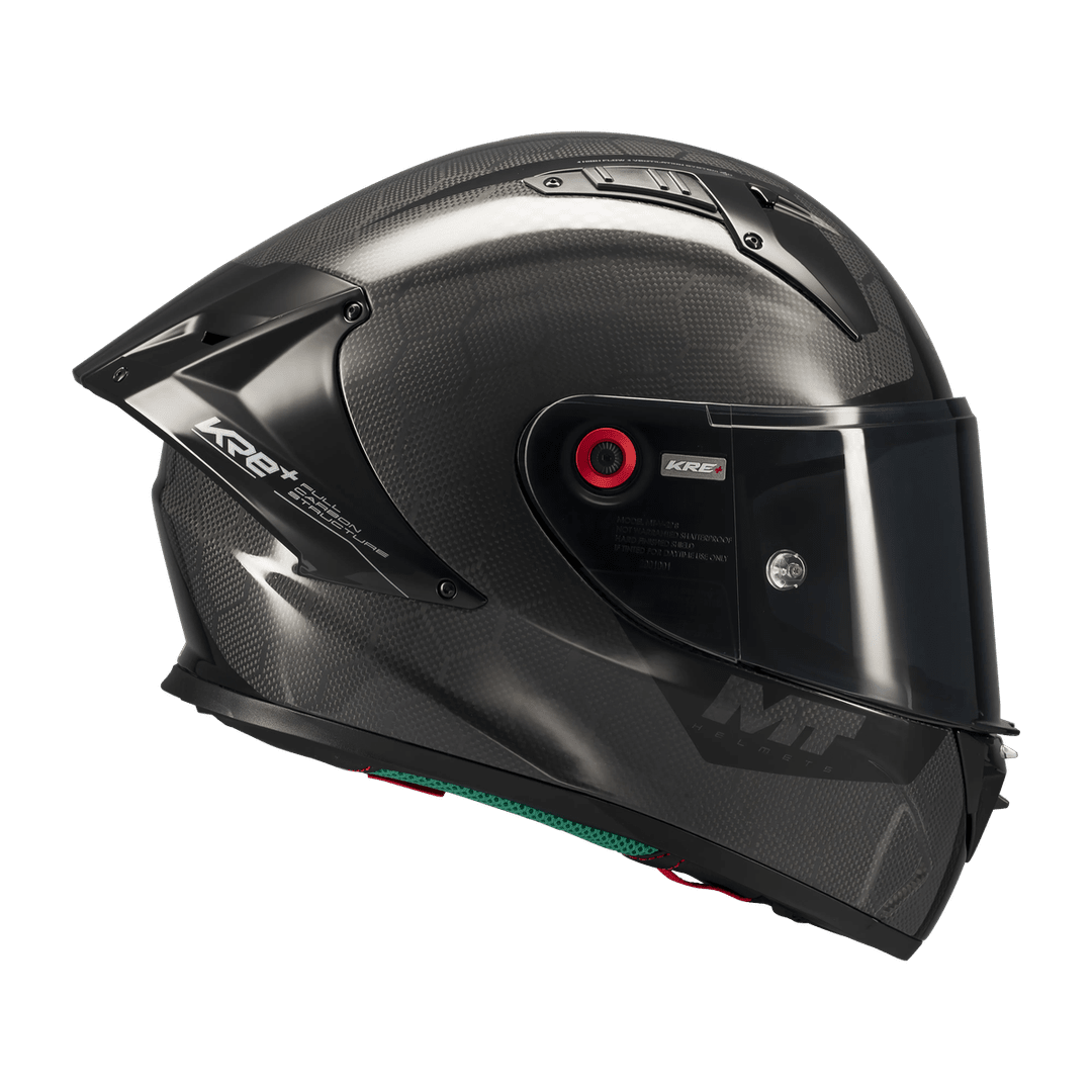 Casque intégral MT KRE+ S Pure noir gloss de trois-quarts arrière, tressage des fibres composites