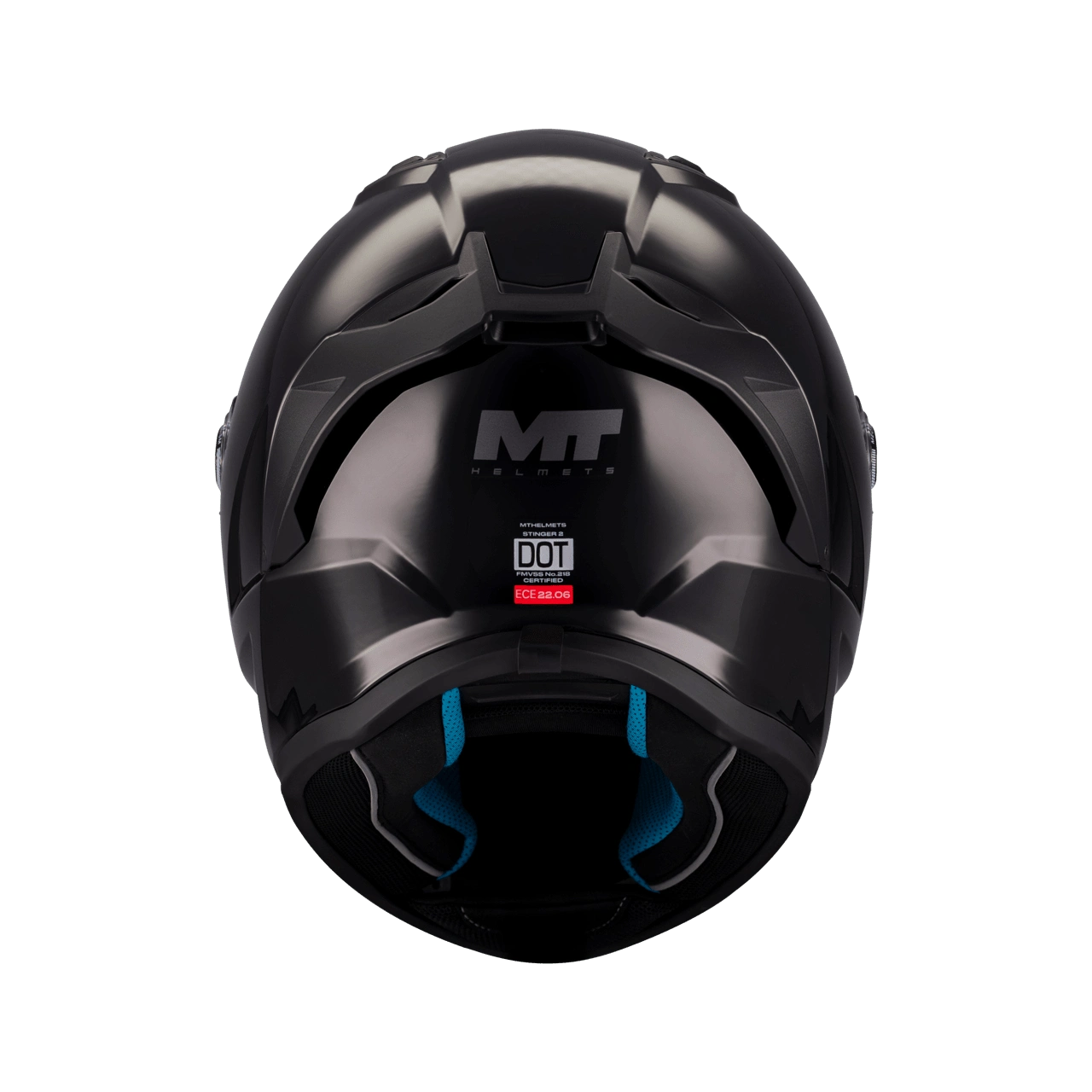 Casque intégral enfant MT Stinger 2 Kids noir mat vue arrière spoiler et extracteurs
