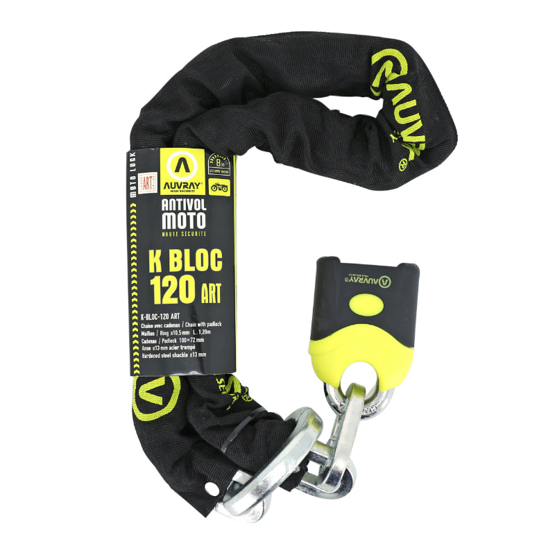 Antivol A Chaine Auvray K-Block Lasso 1.20M Maillon Diam 10,5 Mm Avec Cadenas 72 X 110 Mm