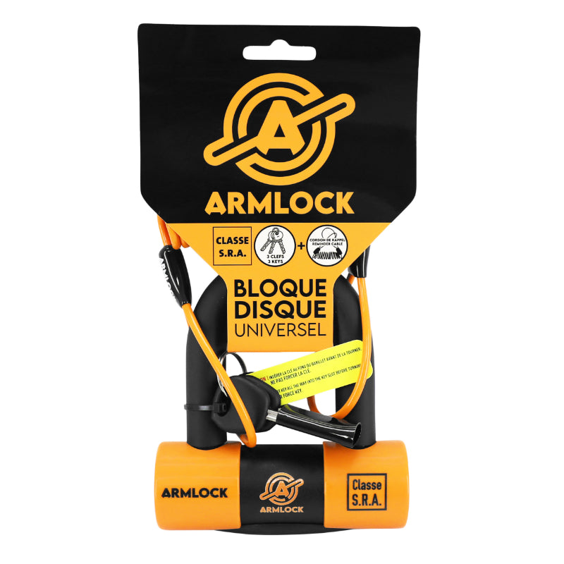 Antivol U / Bloque Disque Armlock Ck5 Noir/Orange Mini 52X65Mm Diam 16Mm Avec Cordon De Rappel Orange (Classe Sra) (3 Cles)