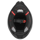 Casque intégral ADX AI500 Noir Mat — intérieur vu de dessous, languettes rouges « Emergency »