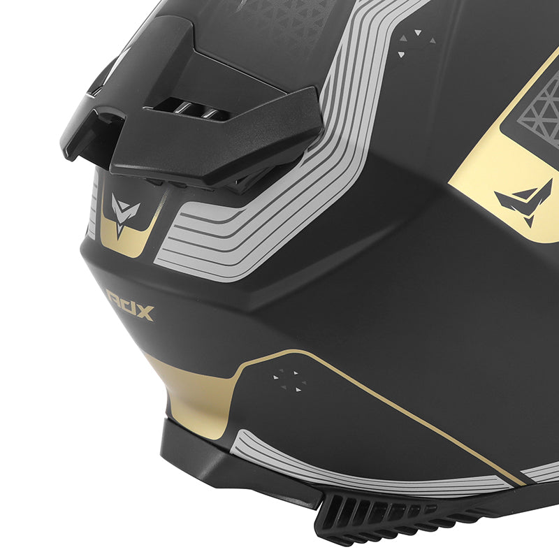 Casque intégral ADX AI500 EVO Noir/Or Mat — arrière de la coque, vue de trois-quarts