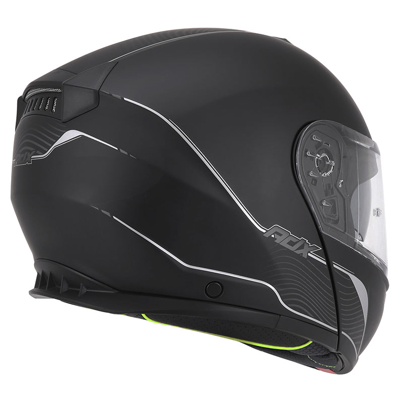 Casque modulable ADX AM600 Noir Mat — vue trois-quarts arrière, côté droit