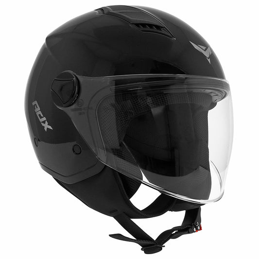 Casque jet ADX AJ050 Noir Brillant — vue trois-quarts avant