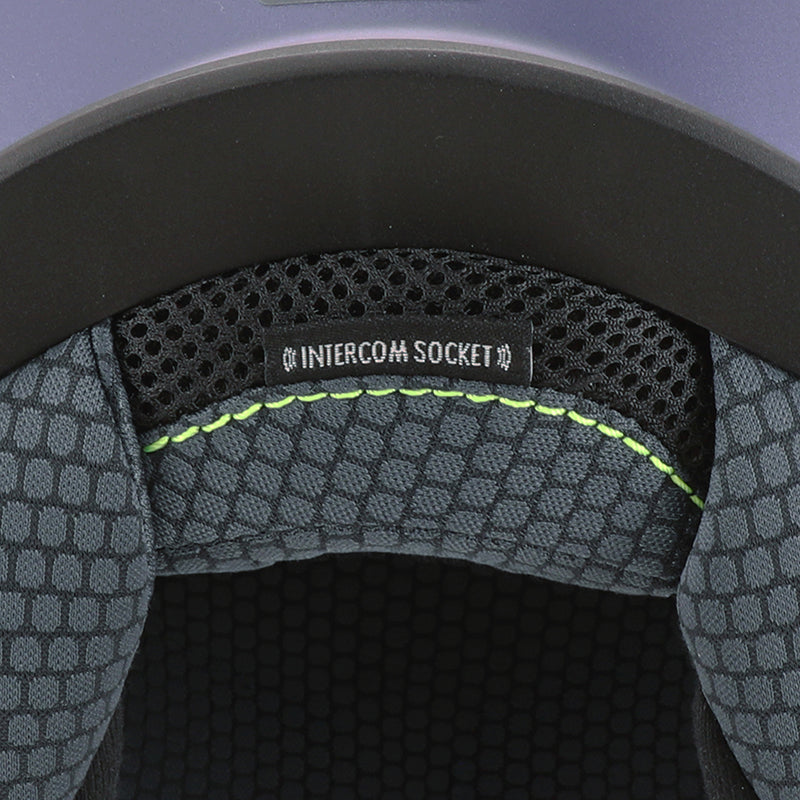 Casque jet ADX AJ300 Bleu Mat — étiquette « Intercom socket » sur la garniture intérieure