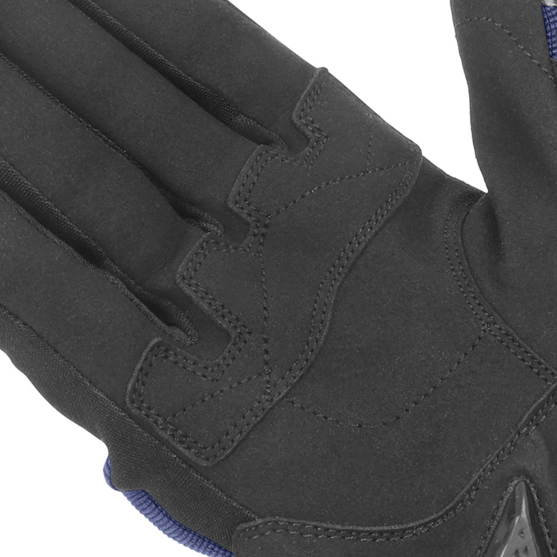Gants moto mi-saison Street EVO Noir/Bleu — gros plan de la paume et de ses surpiqûres