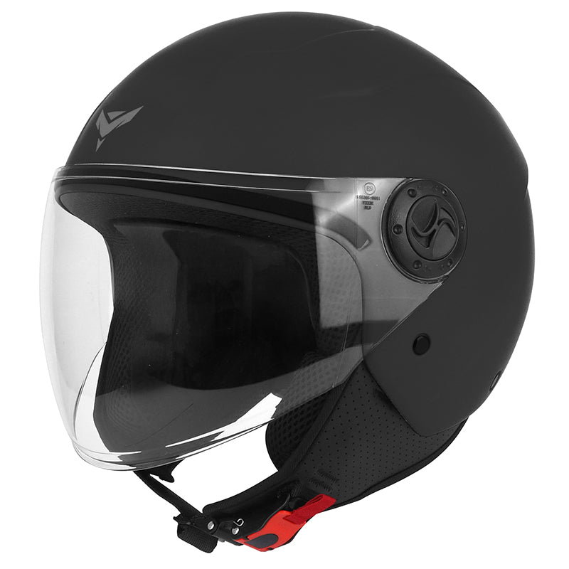 Casque jet ADX AJ020 Noir Mat — vue trois-quarts avant, côté droit