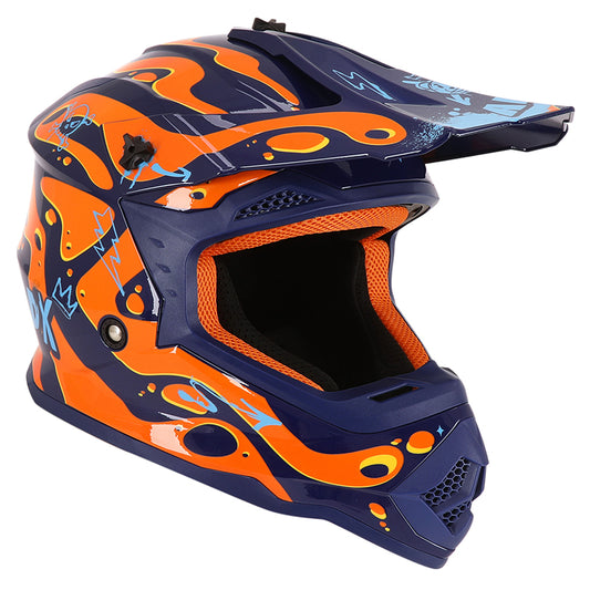 Casque cross enfant ADX ACK Violet/Orange/Bleu Brillant — vue trois-quarts avant