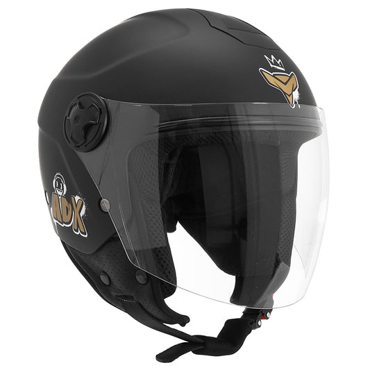 Casque jet enfant ADX AJK Noir Mat — vue trois-quarts avant
