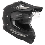 Casque cross/trail ADX AC900 Noir/Argent Mat — écran relevé sous la visière, pare-soleil intégré abaissé