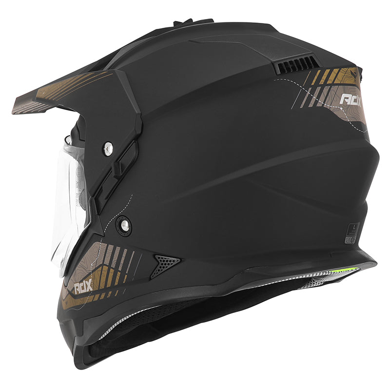 Casque cross/trail ADX AC900 Noir/Or Mat — vue trois-quarts arrière