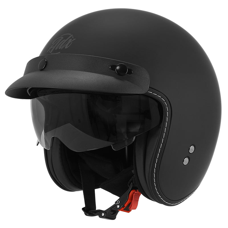 Casque jet ADX AJ400 Noir Mat — vue trois-quarts avant, côté droit