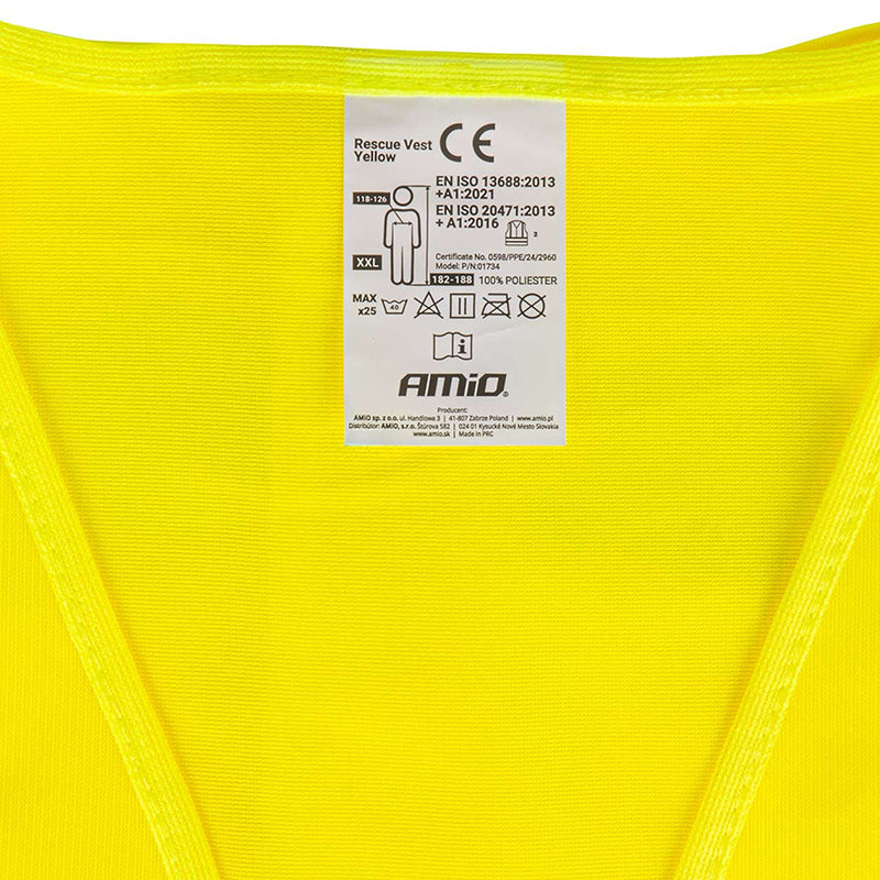 Gilet jaune haute visibilité — étiquette intérieure, marquage CE et normes