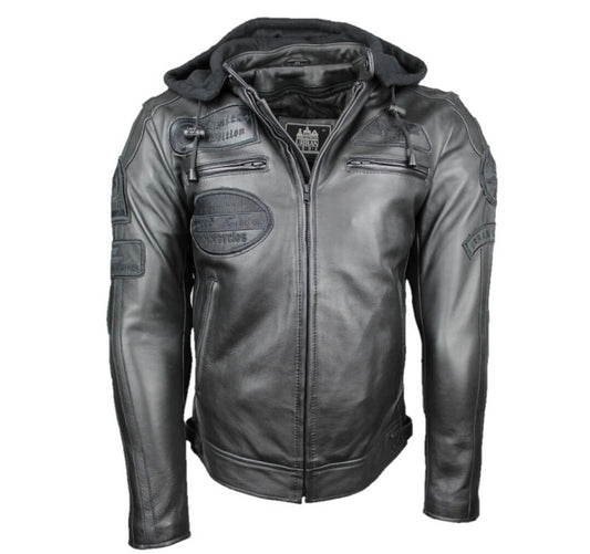 Blouson moto cuir nubuck homme Heritage 58 cafe racer noir, vue de face